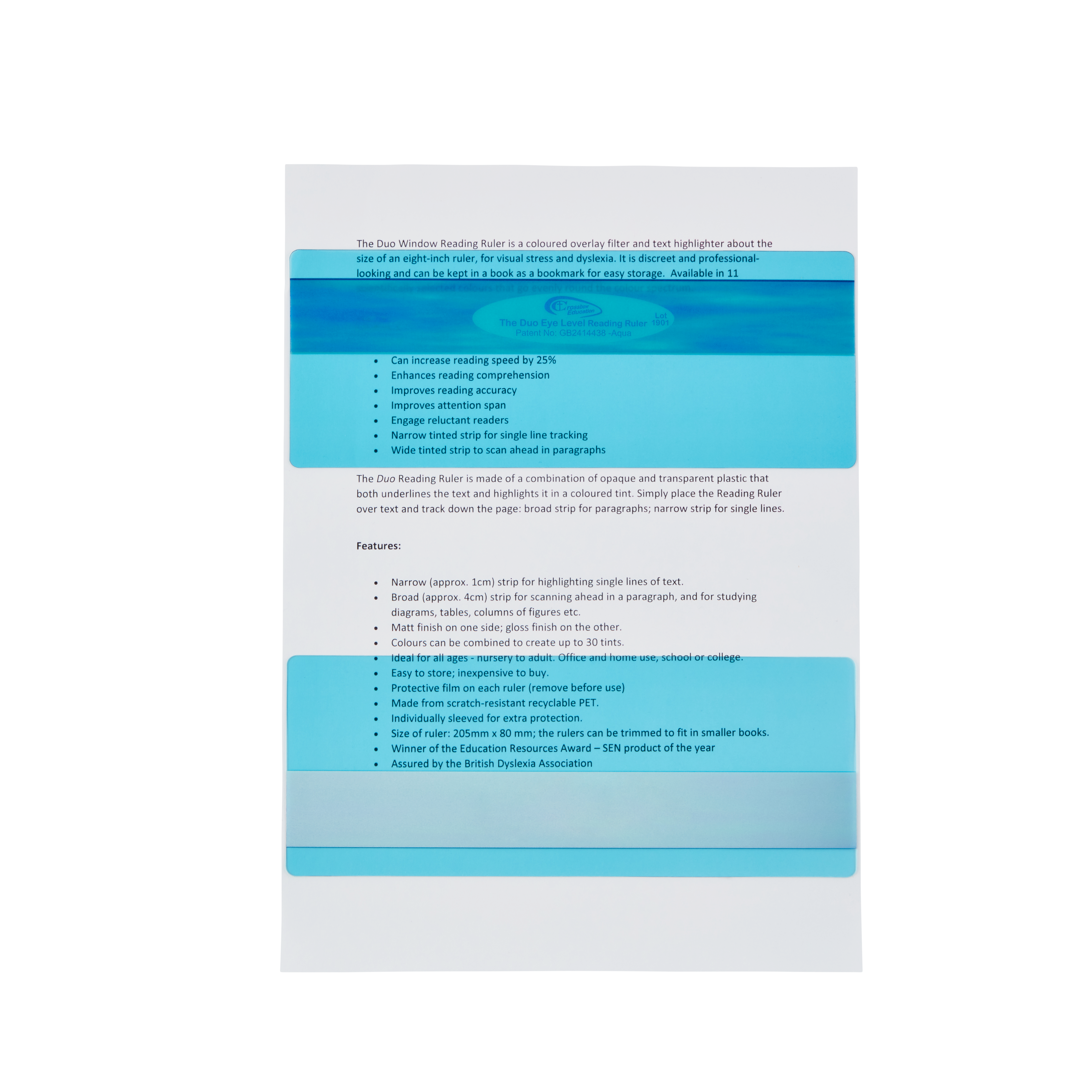 Blue dyslexia overlay reading ruler